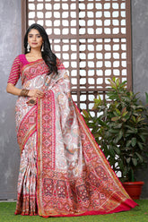 Silk Single Ikat Patola with Aari and Jardosi Work