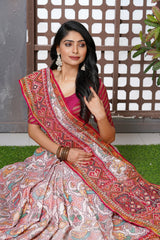 Silk Single Ikat Patola with Aari and Jardosi Work